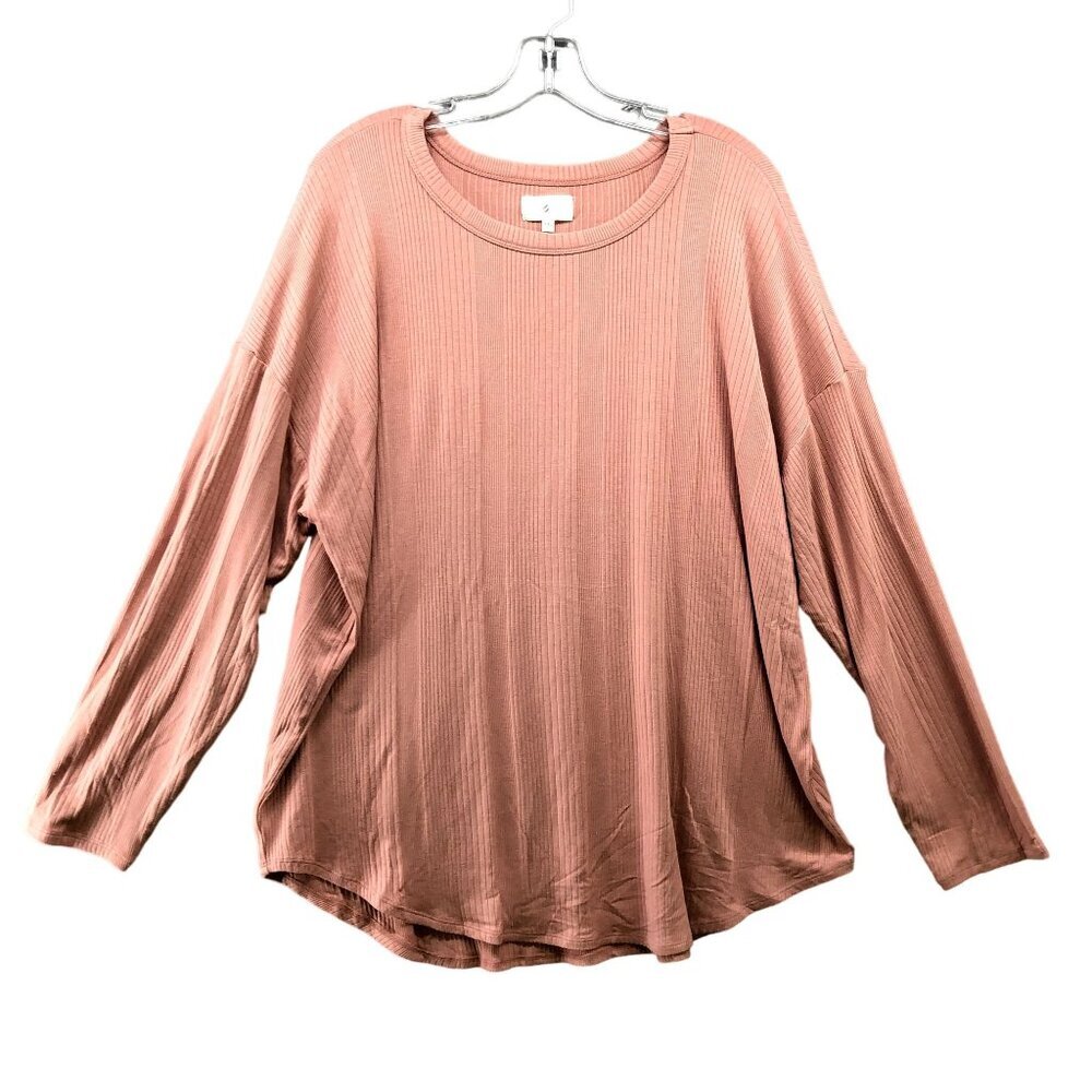 Lou & Grey Signaturesoft Long Sleeve T Shirt Womens XXL Pink Crewneck Ribbed‎